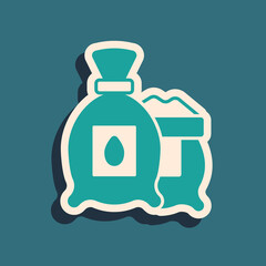 Green Pack full of seeds of a specific plant icon isolated on green background. Long shadow style. Vector