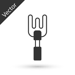 Grey Garden rake icon isolated on white background. Tool for horticulture, agriculture, farming. Ground cultivator. Housekeeping equipment. Vector