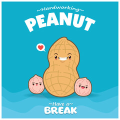 Vintage food poster design with vector peanut character.