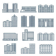 Block City Apartment House Buildings in Lineart