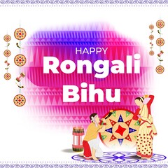 Vector illustration of Happy Bihu, Assamese New Year, Indian traditional festival, Harvest festival of Assam.