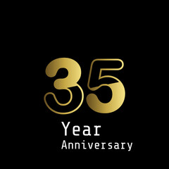 35 Years Anniversary Celebration Gold Black Background Color Vector Template Design Illustration