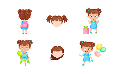 Girl Character Feeling Surprised and Angry Vector Set