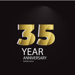 35 Years Anniversary Celebration Gold Black Background Color Vector Template Design Illustration