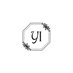 YI initial letters Wedding monogram logos, hand drawn modern minimalistic and frame floral templates
