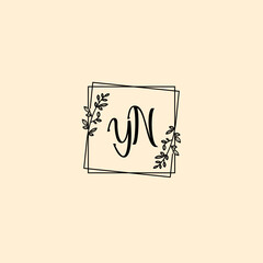 YN initial letters Wedding monogram logos, hand drawn modern minimalistic and frame floral templates