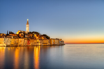 Fototapeta premium The beautiful old town of Rovinj in Istria, Crotia, after sunset