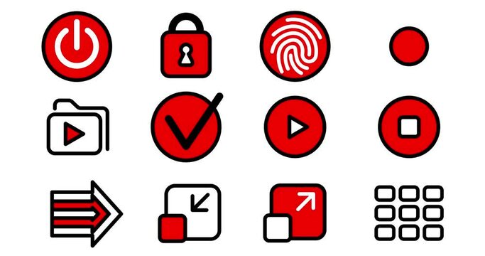 Start, Play, control, switch buttons icon set.