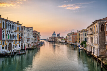 The famous Grand Canal in Venice, Italy, at sunrise