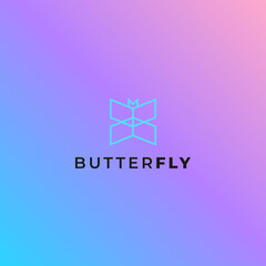simple neon butterfly logo with gradient background