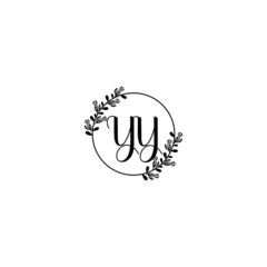 YY initial letters Wedding monogram logos, hand drawn modern minimalistic and frame floral templates