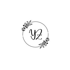 YZ initial letters Wedding monogram logos, hand drawn modern minimalistic and frame floral templates