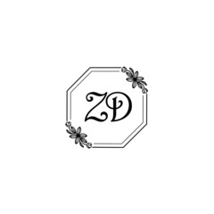 ZD initial letters Wedding monogram logos, hand drawn modern minimalistic and frame floral templates