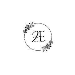 ZE initial letters Wedding monogram logos, hand drawn modern minimalistic and frame floral templates