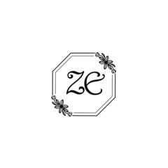 ZE initial letters Wedding monogram logos, hand drawn modern minimalistic and frame floral templates