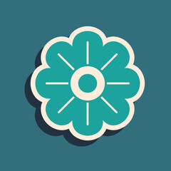 Green Flower icon isolated on green background. Long shadow style. Vector
