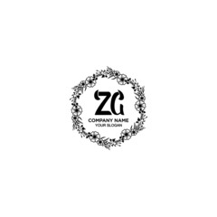 ZG initial letters Wedding monogram logos, hand drawn modern minimalistic and frame floral templates