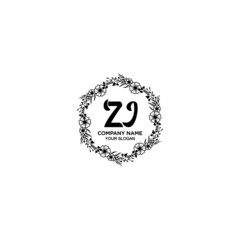 ZJ initial letters Wedding monogram logos, hand drawn modern minimalistic and frame floral templates