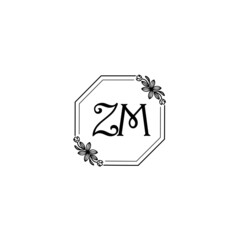 ZM initial letters Wedding monogram logos, hand drawn modern minimalistic and frame floral templates