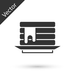 Grey Stack of pancakes with honey icon isolated on white background. Breakfast concept. Vector