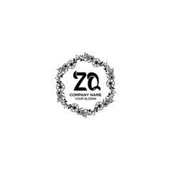 ZQ initial letters Wedding monogram logos, hand drawn modern minimalistic and frame floral templates