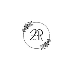 ZR initial letters Wedding monogram logos, hand drawn modern minimalistic and frame floral templates