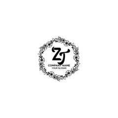 ZT initial letters Wedding monogram logos, hand drawn modern minimalistic and frame floral templates