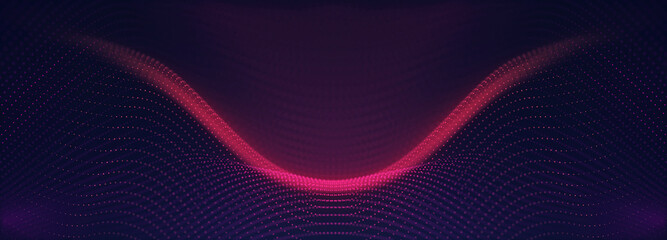 Abstract colorful digital particles wave with bokeh and light background, 3d render wave line dot background, line wave light glowing effect particular background.