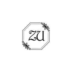 ZU initial letters Wedding monogram logos, hand drawn modern minimalistic and frame floral templates