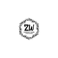 ZW initial letters Wedding monogram logos, hand drawn modern minimalistic and frame floral templates