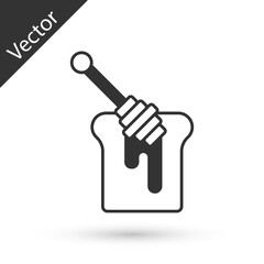 Grey Honey dipper stick with dripping honey icon isolated on white background. Honey ladle. Vector