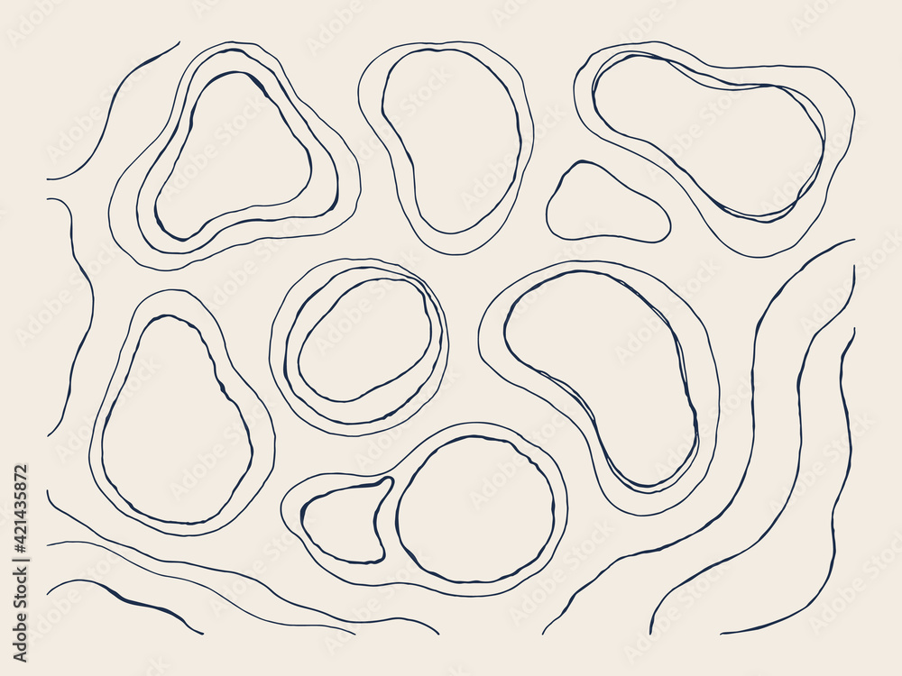 Wall mural abstract organic lines set in minimal trendy style. vector hand draw geometric shapes for creating p