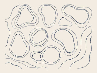 Abstract Organic Lines Set in Minimal Trendy Style. Vector Hand Draw Geometric Shapes For Creating Patterns