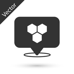 Grey Honeycomb bee location map pin pointer icon isolated on white background. Farm animal map pointer. Vector