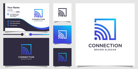 Connection logo technology concept and business card design Premium Vector
