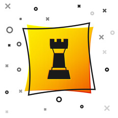 Black Chess icon isolated on white background. Business strategy. Game, management, finance. Yellow square button. Vector