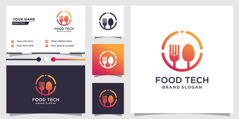Food tech logo with creative concept and business card design Premium Vector