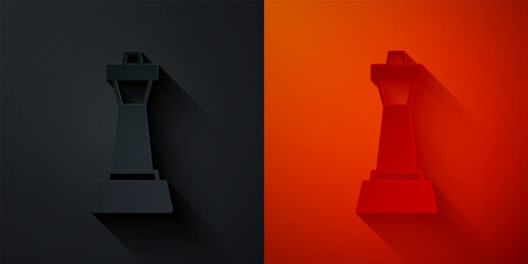 Paper cut Chess icon isolated on black and red background. Business strategy. Game, management, finance. Paper art style. Vector