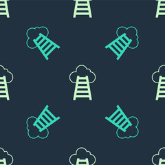 Green and beige Stair with finish flag icon isolated seamless pattern on blue background. Career growth business concept. Concept of business development. Vector