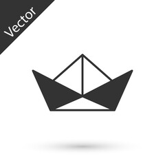 Grey Folded paper boat icon isolated on white background. Origami paper ship. Vector