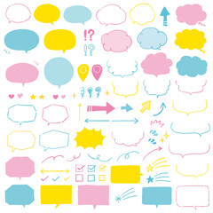 鉛筆で描いた手描き吹き出しセット パステルカラー / speech bubble, speech balloon