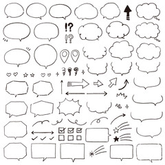 Fototapeta premium 鉛筆で描いた手描き吹き出しセット 黒 / speech bubble, speech balloon