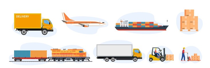 Delivery and logistics transport icons