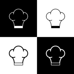 Set Chef hat icon isolated on black and white background. Cooking symbol. Cooks hat. Vector