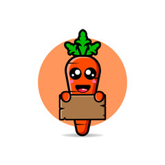 cute carrot holding a blank text board design mascot kawaii