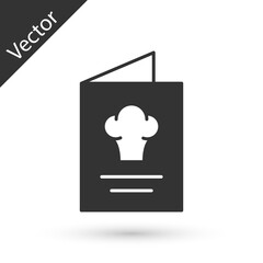 Grey Cookbook icon isolated on white background. Cooking book icon. Recipe book. Fork and knife icons. Cutlery symbol. Vector