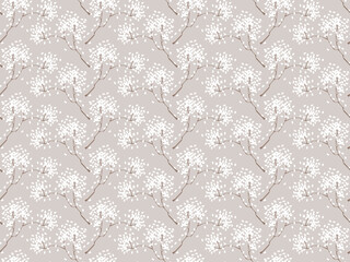 Simple seamless nature pattern with branch and flowers. Pastel colours, vintage retro style. Print for textile, fabrics, interior, wallpaper, baby room. 