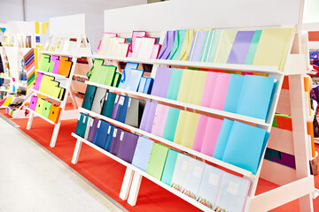 Colored plastic folder for papers in store