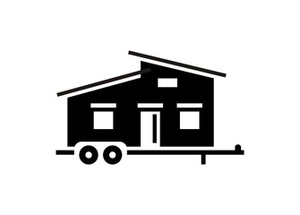 Moveable tiny house. Simple illustration in black and white