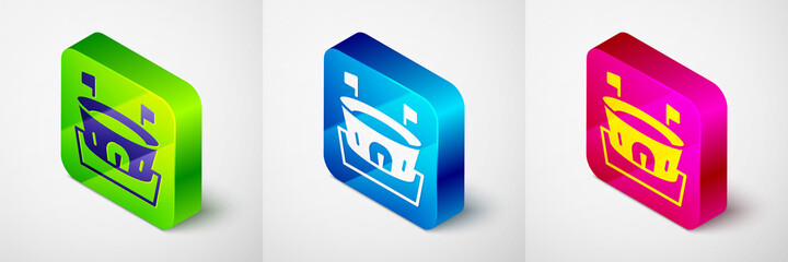 Isometric Baseball arena icon isolated on grey background. Baseball field. Square button. Vector